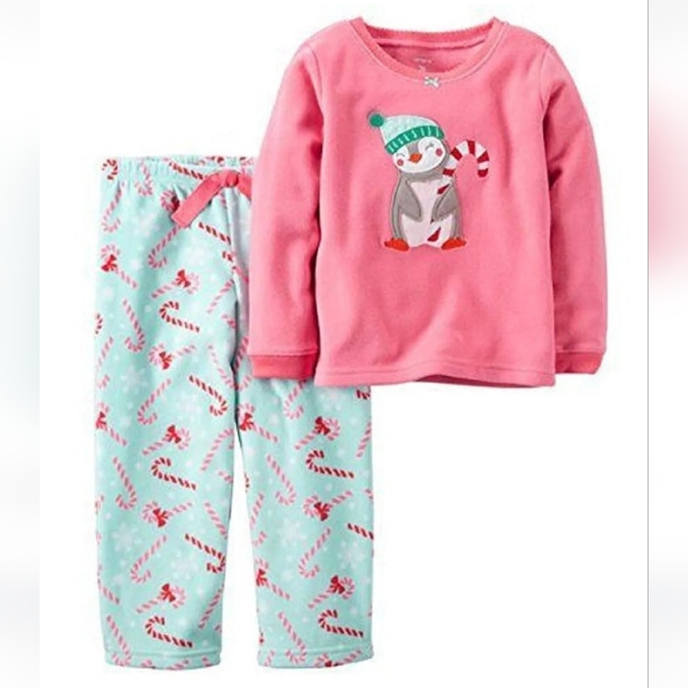 Carter's 2-Piece Cozy Soft Flannel Holiday Pajama Top & Pant Sleep Set ~ 🐧🍬